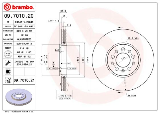 Тормозной диск BREMBO 09701021