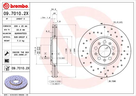 Тормозной диск BREMBO 0970102X