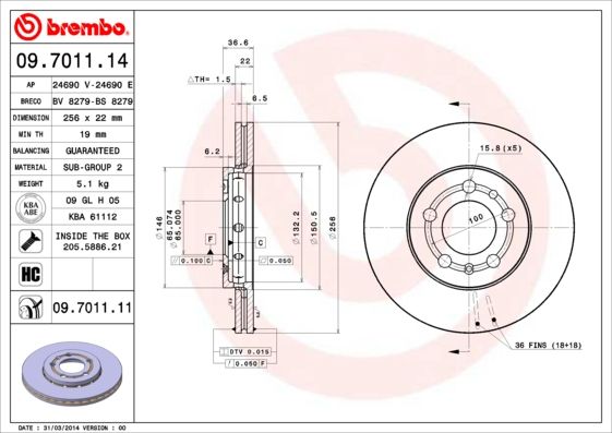 Тормозной диск BREMBO 09701114