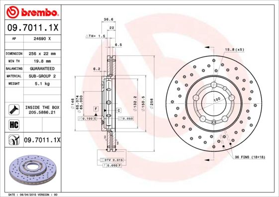 Тормозной диск BREMBO 0970111X