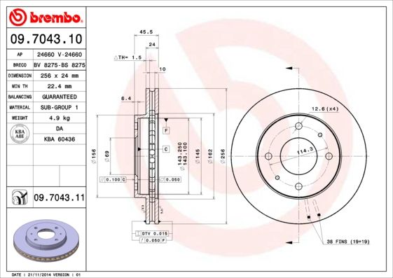 Тормозной диск BREMBO 09704311