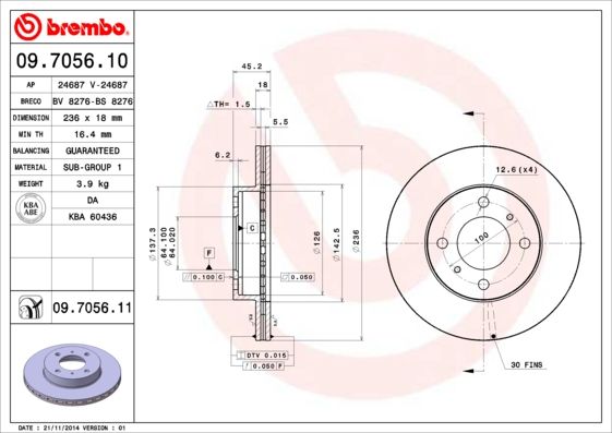 Тормозной диск BREMBO 09705611