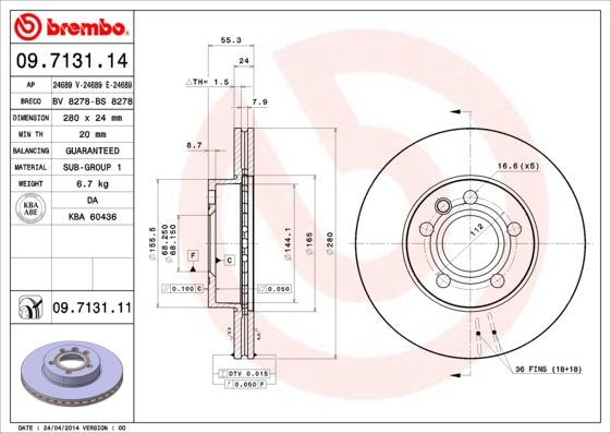 Тормозной диск BREMBO 09713111
