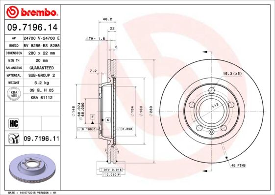 Тормозной диск BREMBO 09719611