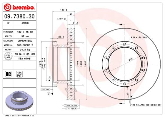 Тормозной диск BREMBO 09738030