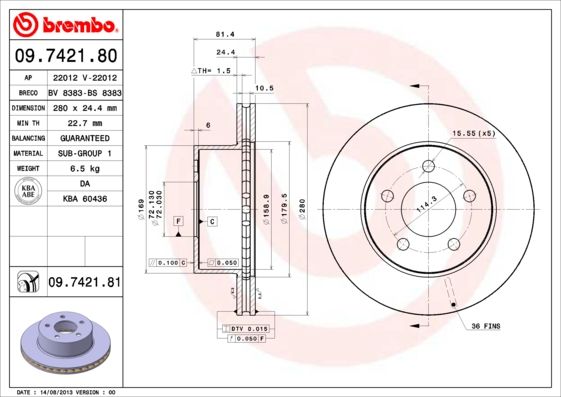 Тормозной диск BREMBO 09742180