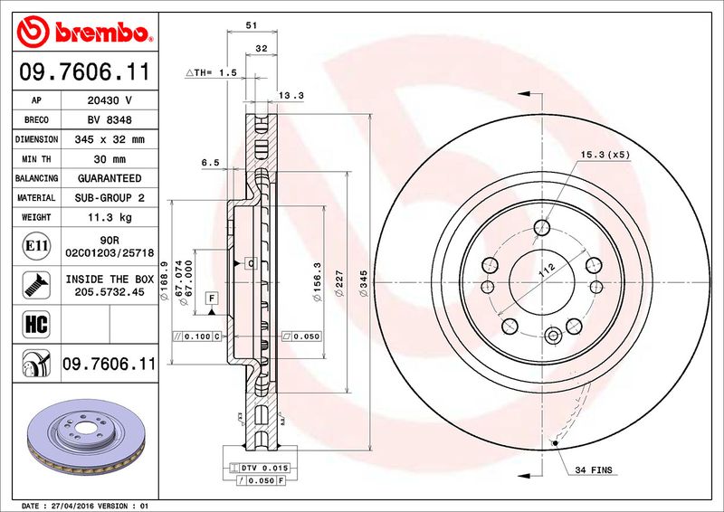 Тормозной диск BREMBO 09760611