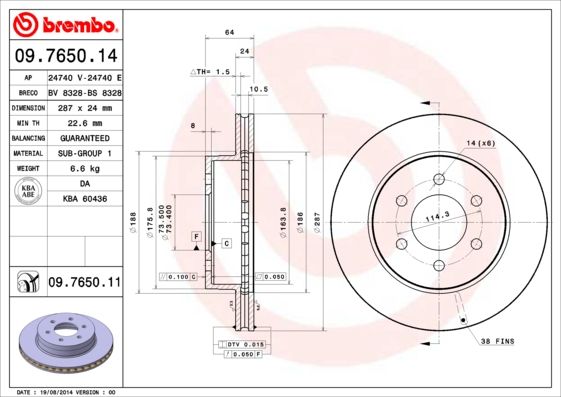 Тормозной диск BREMBO 09765011