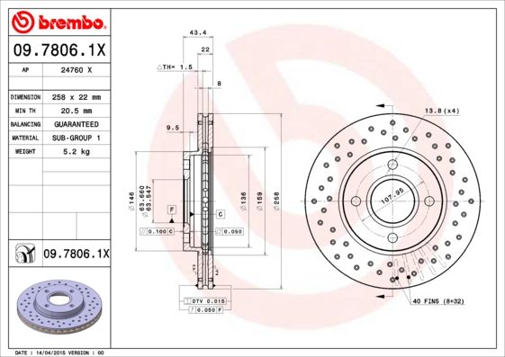 Тормозной диск BREMBO 0978061X