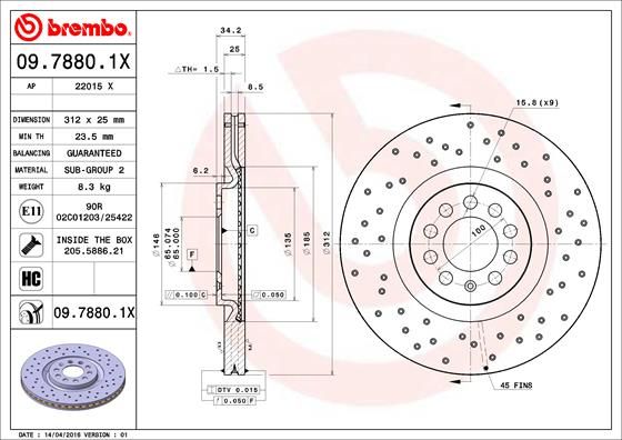 Тормозной диск BREMBO 0978801X