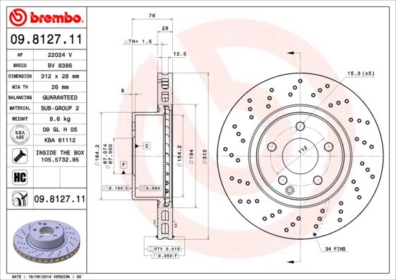 Тормозной диск BREMBO 09812711