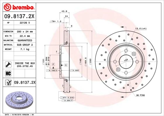 Тормозной диск BREMBO 0981372X