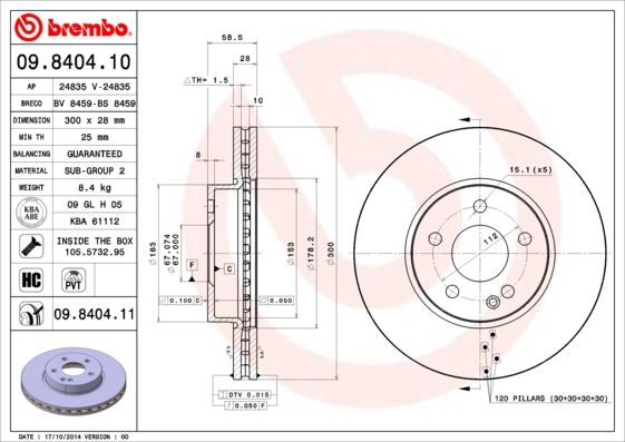 Тормозной диск BREMBO 09840411