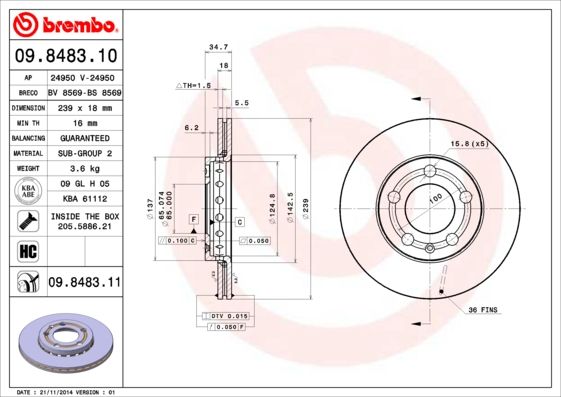 Тормозной диск BREMBO 09848310
