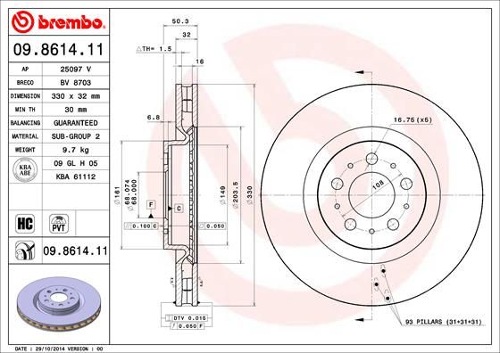 Тормозной диск BREMBO 09861411