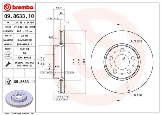 Тормозной диск BREMBO 09863311