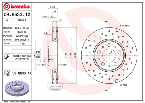 Тормозной диск BREMBO 0986331X