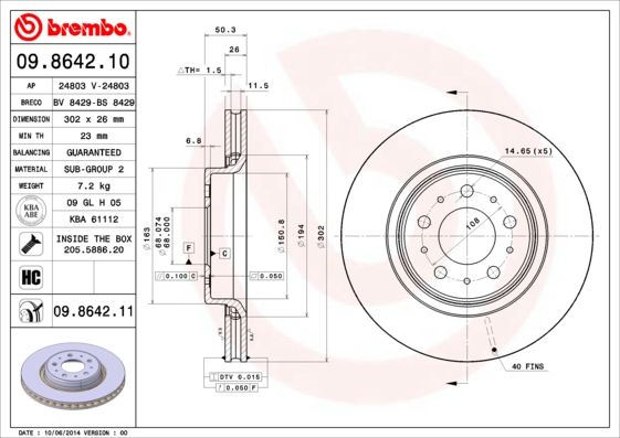 Тормозной диск BREMBO 09864211