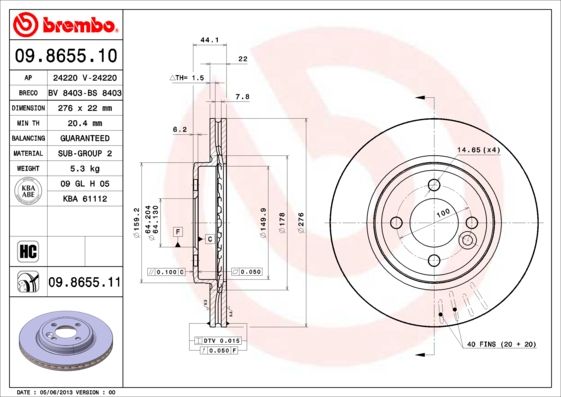 Тормозной диск BREMBO 09865511