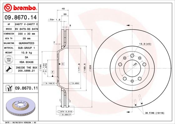 Тормозной диск BREMBO 09867014