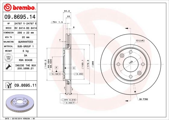 Тормозной диск BREMBO 09869514