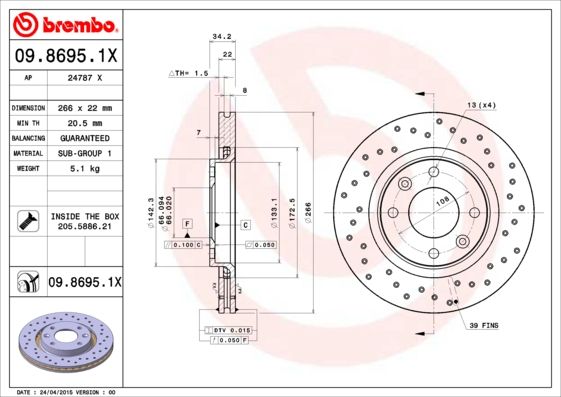 Тормозной диск BREMBO 0986951X