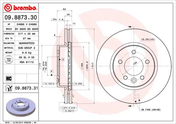 Тормозной диск BREMBO 09887331