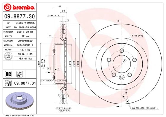 Тормозной диск BREMBO 09887731