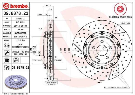 Тормозной диск BREMBO 09887823