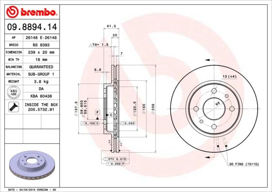 Тормозной диск BREMBO 09889414
