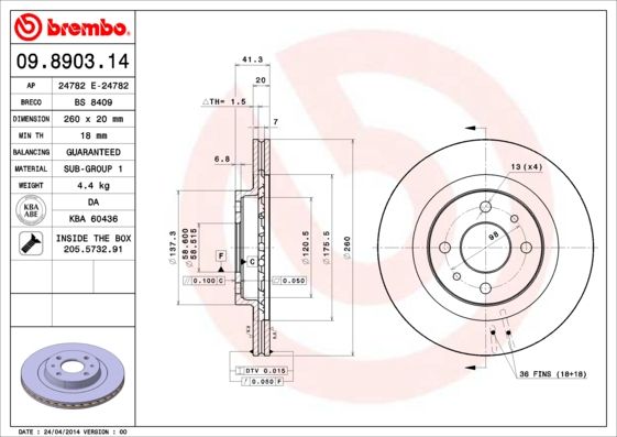 Тормозной диск BREMBO 09890314
