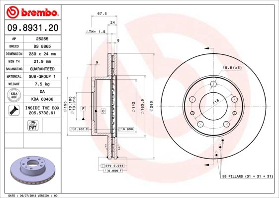 Тормозной диск BREMBO 09893120