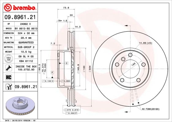 Тормозной диск BREMBO 09896121
