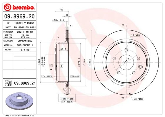 Тормозной диск BREMBO 09896921