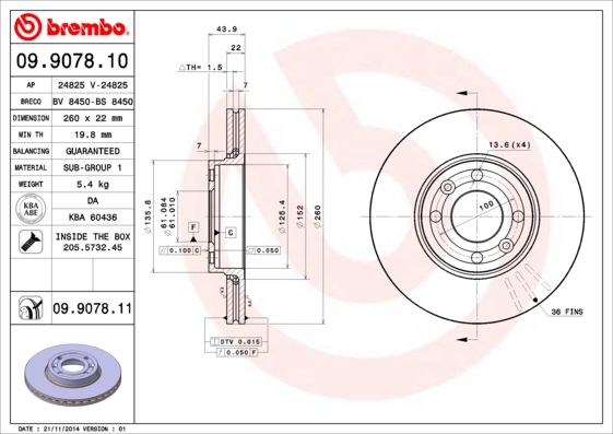 Тормозной диск BREMBO 09907811
