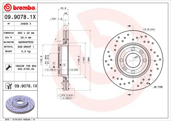 Тормозной диск BREMBO 0990781X