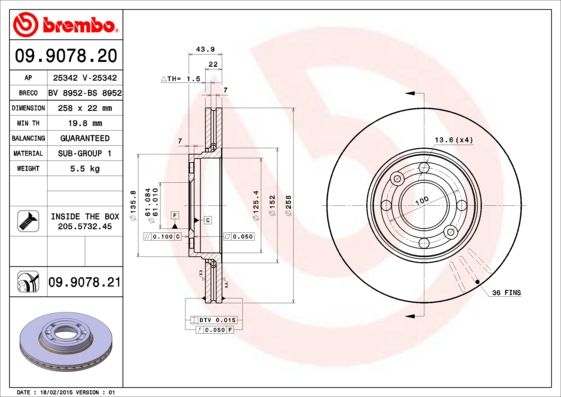 Тормозной диск BREMBO 09907820