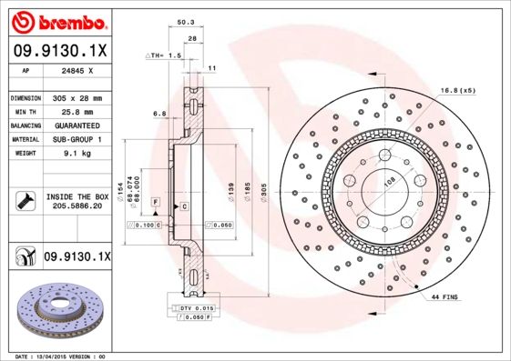 Тормозной диск BREMBO 0991301X