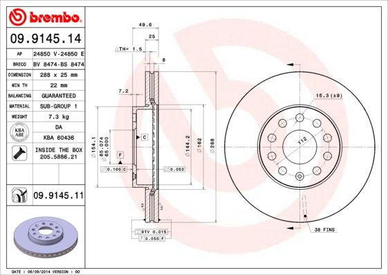 Тормозной диск BREMBO 09914511