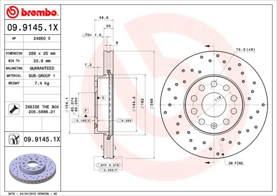 Тормозной диск BREMBO 0991451X