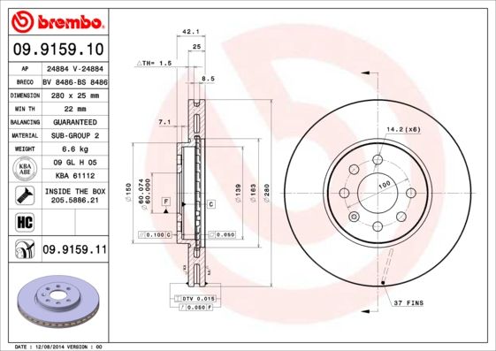 Тормозной диск BREMBO 09915910