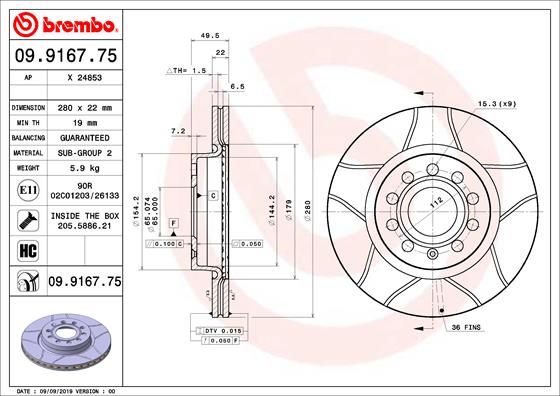 Тормозной диск BREMBO 09916775