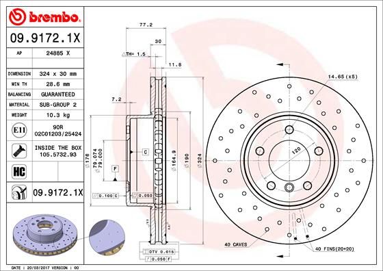 Тормозной диск BREMBO 0991721X