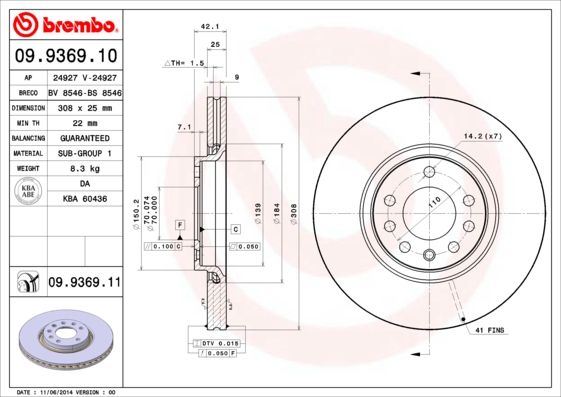 Тормозной диск BREMBO 09936911