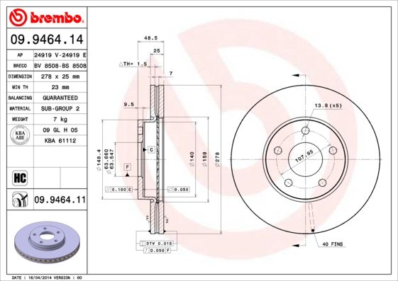Тормозной диск BREMBO 09946411