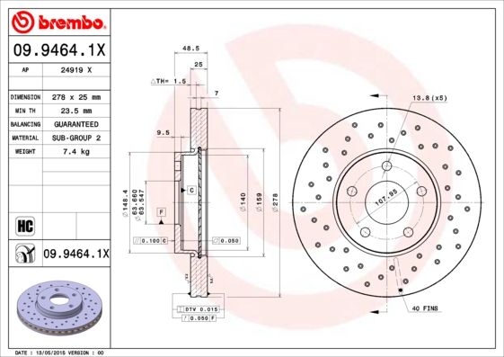 Тормозной диск BREMBO 0994641X