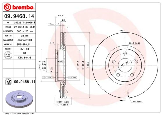 Тормозной диск BREMBO 09946811