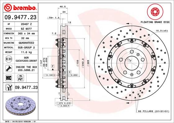 Тормозной диск BREMBO 09947723