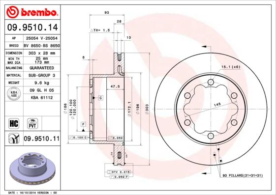 Тормозной диск BREMBO 09951014
