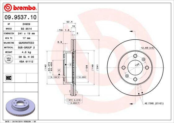Тормозной диск BREMBO 09953710